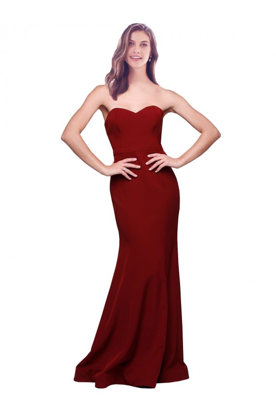 Stretch Crepe Sweetheart Sleeveless Low Back Burgundy Long Formal Evening Gown / Prom Dress / Bridesmaid Dress Kent