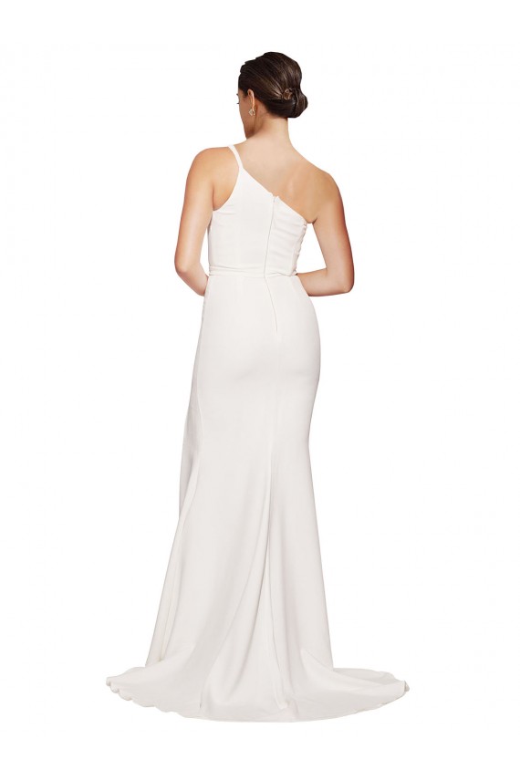 Stretch Crepe One Shoulder Sleeveless Ivory Sweep Train Semi Formal Evening Dress / Prom Dress / Bridesmaid Dress Kent