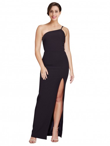 Stretch Crepe One Shoulder Sleeveless Black Long Formal Evening Gown / Prom Dress / Bridesmaid Dress Kent