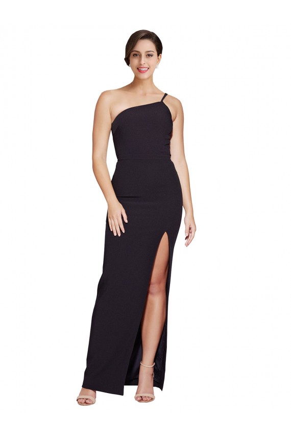 Stretch Crepe One Shoulder Sleeveless Black Long Formal Evening Gown / Prom Dress / Bridesmaid Dress Kent