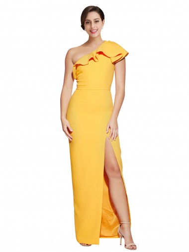 Stretch Crepe One Shoulder Sleeveless Saffron Long Formal Evening Gown / Prom Dress / Bridesmaid Dress Kent