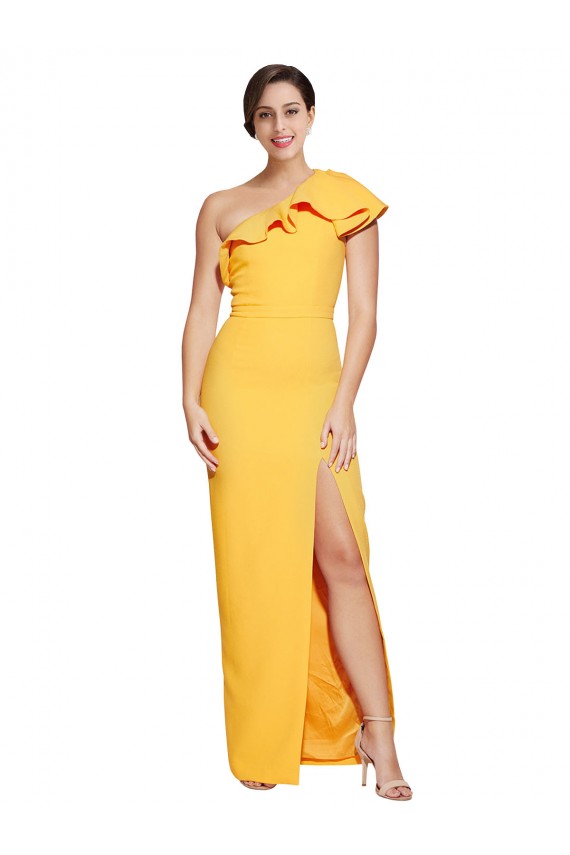 Stretch Crepe One Shoulder Sleeveless Saffron Long Formal Evening Gown / Prom Dress / Bridesmaid Dress Kent