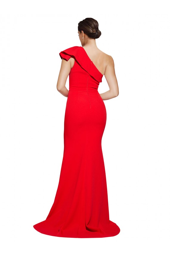 Stretch Crepe One Shoulder Sleeveless Red Sweep Train Semi Formal Evening Dress / Prom Dress / Bridesmaid Dress Kent