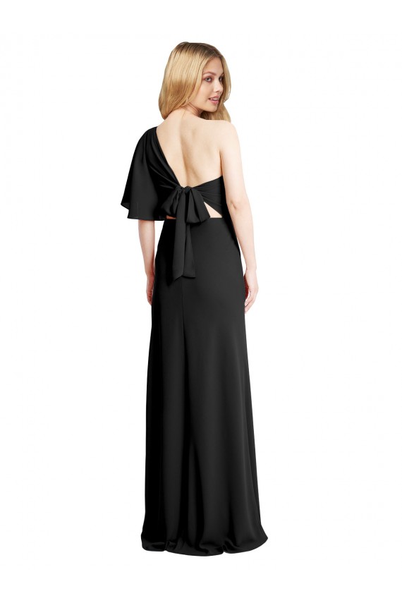 Stretch Crepe One Shoulder Flutter Sleeves Long Formal Evening Gown / Prom Dress / Bridesmaid Dress Kent
