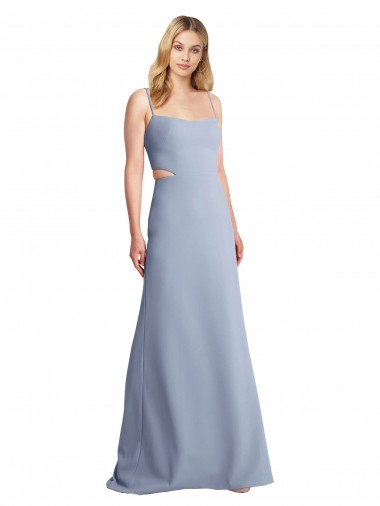 Stretch Crepe Spaghetti Straps Sleeveless Open Back Long Prom Dress / Bridesmaid Dress Kent