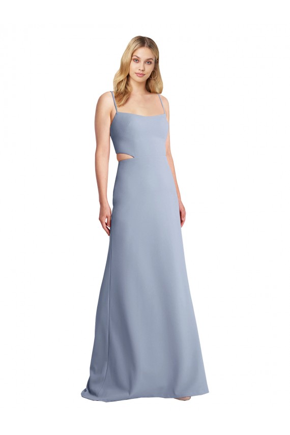 Stretch Crepe Spaghetti Straps Sleeveless Open Back Long Prom Dress / Bridesmaid Dress Kent