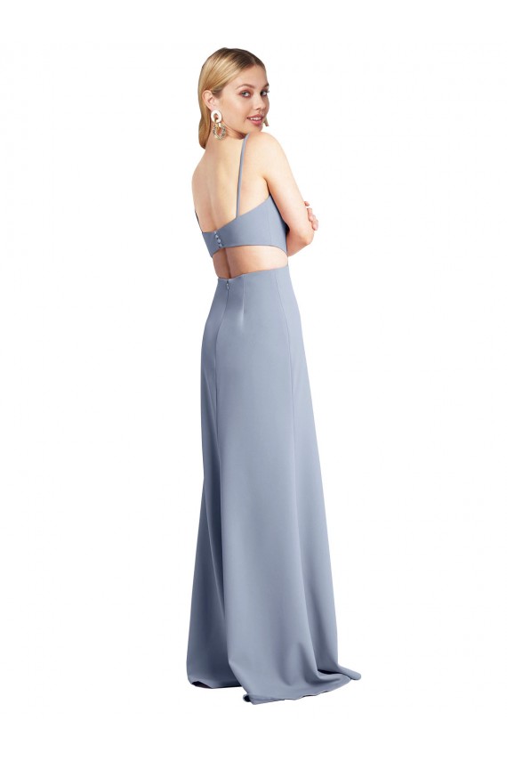 Stretch Crepe Spaghetti Straps Sleeveless Open Back Long Prom Dress / Bridesmaid Dress Kent