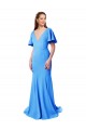 Stretch Crepe V-Neck Short Sleeves V-Back Sweep Train Prom Dress / Bridesmaid Dress Kent