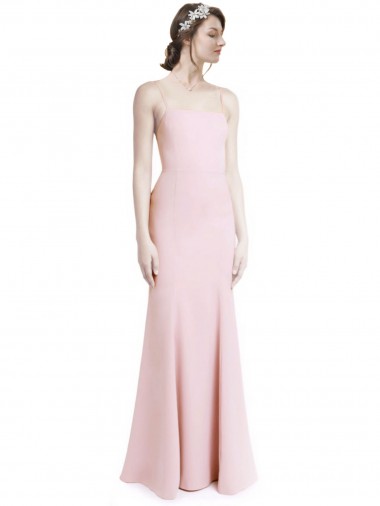 Stretch Crepe Spaghetti Straps Sleeveless Open Back Pink Long Prom Dress / Bridesmaid Dress Kent