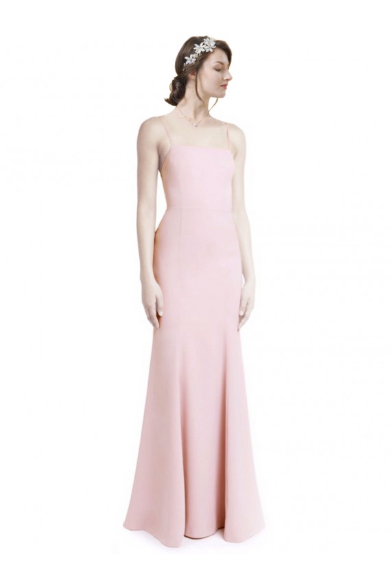 Stretch Crepe Spaghetti Straps Sleeveless Open Back Pink Long Prom Dress / Bridesmaid Dress Kent