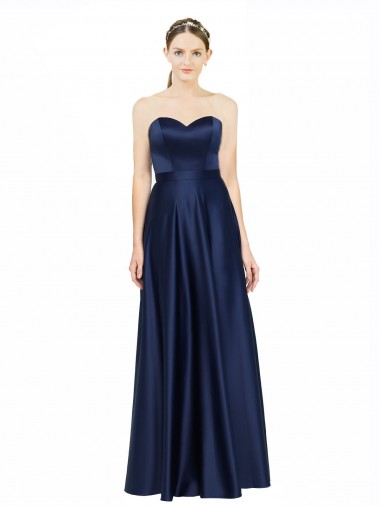 Stretch Satin Sweetheart Sleeveless Low Back Long Black Tie Evening Gown / Bridesmaid Dress Kent