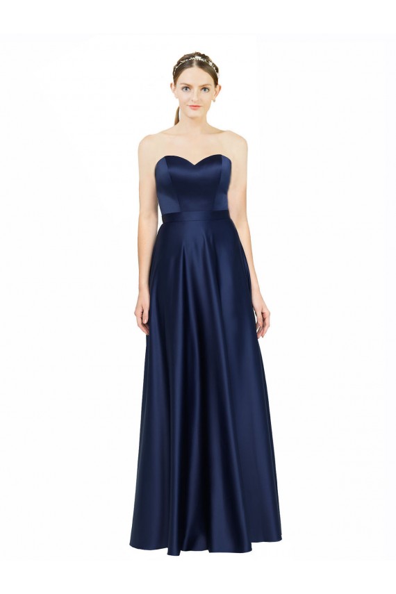Stretch Satin Sweetheart Sleeveless Low Back Long Black Tie Evening Gown / Bridesmaid Dress Kent
