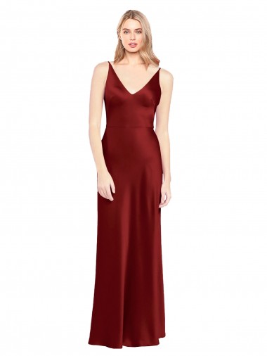 Stretch Satin Spaghetti Straps Sleeveless V-Back Long Formal Evening Gown / Prom Dress / Bridesmaid Dress Kent