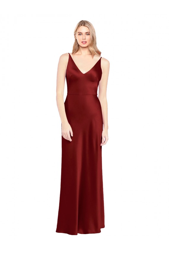 Stretch Satin Spaghetti Straps Sleeveless V-Back Long Formal Evening Gown / Prom Dress / Bridesmaid Dress Kent