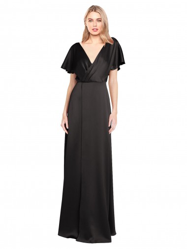 Stretch Satin V-Neck Cap Sleeves Open Back Long Bridesmaid Dress / Evening Dress Kent