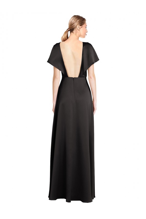 Stretch Satin V-Neck Cap Sleeves Open Back Long Bridesmaid Dress / Evening Dress Kent