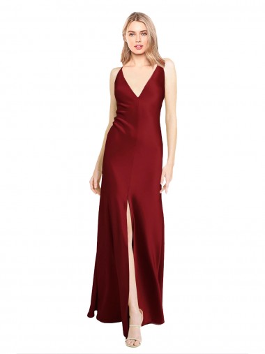 Stretch Satin V-Neck Sleeveless V-Back Long Black Tie Evening Gown / Prom Dress / Bridesmaid Dress Kent