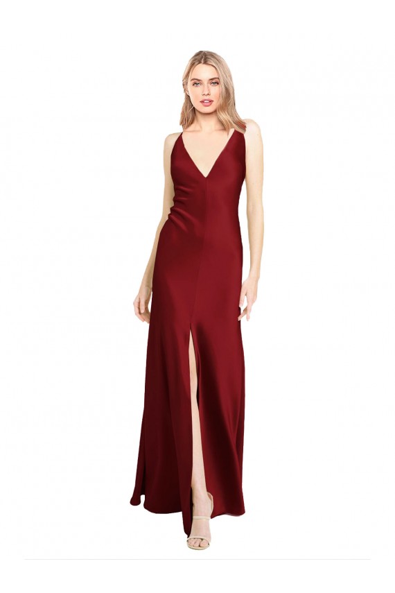 Stretch Satin V-Neck Sleeveless V-Back Long Black Tie Evening Gown / Prom Dress / Bridesmaid Dress Kent