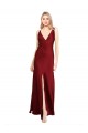 Stretch Satin V-Neck Sleeveless V-Back Long Black Tie Evening Gown / Prom Dress / Bridesmaid Dress Kent