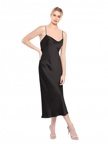 Stretch Satin Spaghetti Straps Sleeveless Low Back Midi Length Formal Evening Gown / Prom Dress / Bridesmaid Dress Kent
