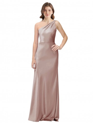 Stretch Satin One Shoulder Sleeveless Open Back Dusty Pink Long Formal Evening Gown / Prom Dress / Bridesmaid Dress Kent