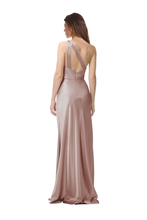 Stretch Satin One Shoulder Sleeveless Open Back Dusty Pink Long Formal Evening Gown / Prom Dress / Bridesmaid Dress Kent