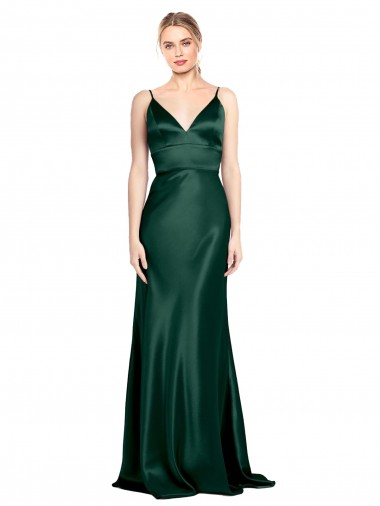 Stretch Satin Spaghetti Straps Sleeveless V-Back Hunter Long Formal Evening Gown / Prom Dress / Bridesmaid Dress Kent