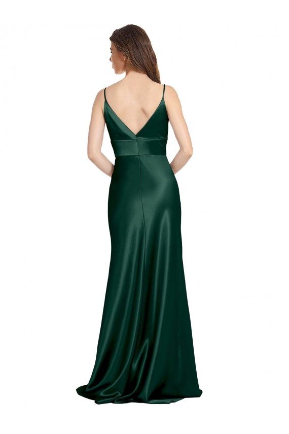 Stretch Satin Spaghetti Straps Sleeveless V-Back Hunter Long Formal Evening Gown / Prom Dress / Bridesmaid Dress Kent