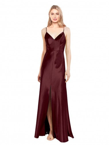 Stretch Satin Spaghetti Straps Sleeveless Long Bridesmaid Dress / Evening Dress Kent