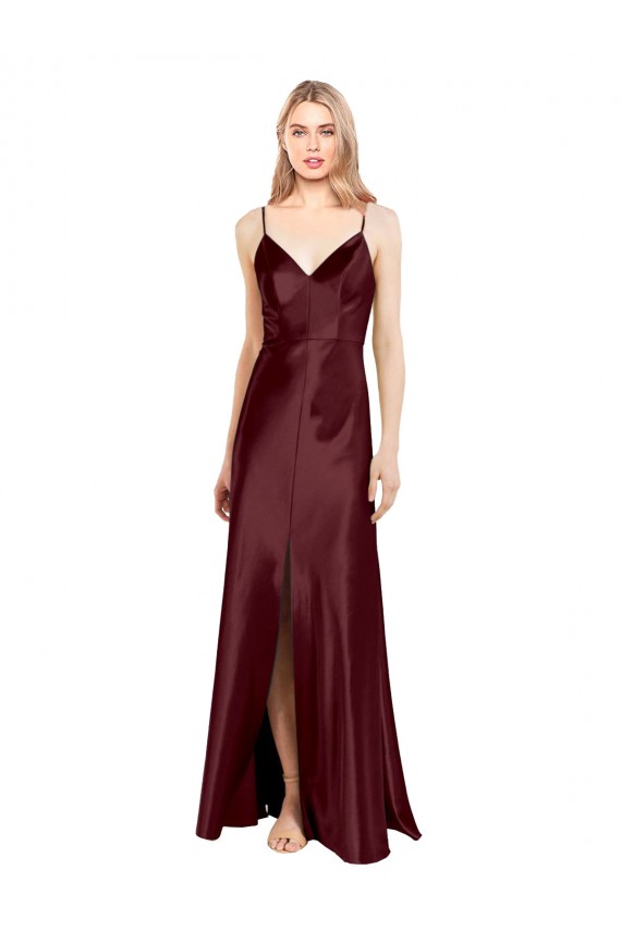 Stretch Satin Spaghetti Straps Sleeveless Long Bridesmaid Dress / Evening Dress Kent