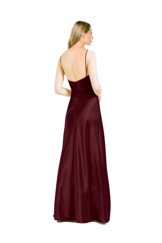 Stretch Satin Spaghetti Straps Sleeveless Long Bridesmaid Dress / Evening Dress Kent