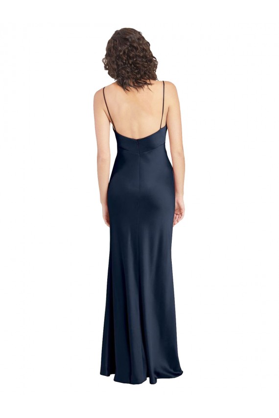 Stretch Satin Cowl Neck Sleeveless Open Back Long Black Tie Evening Gown / Prom Dress / Bridesmaid Dress Kent