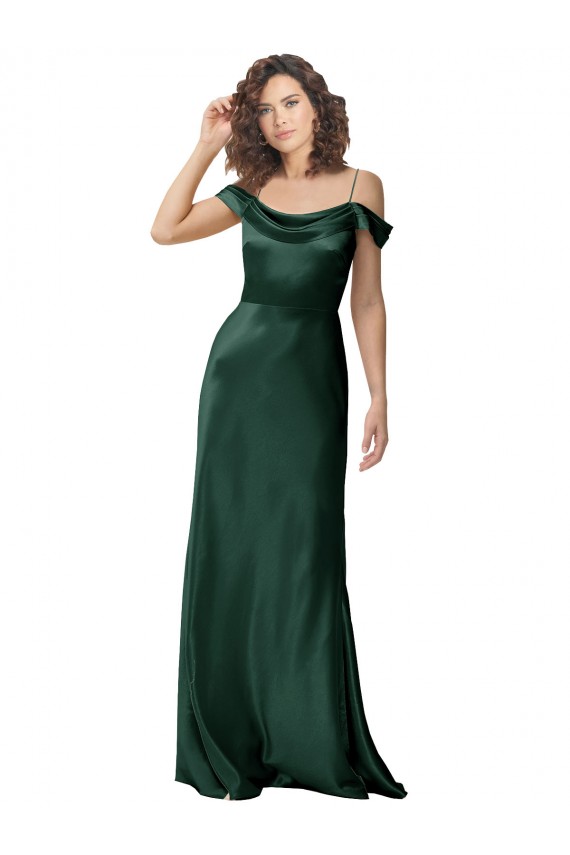 Stretch Satin Off the Shoulder Sleeveless V-Back Long Formal Evening Gown / Prom Dress / Bridesmaid Dress Kent