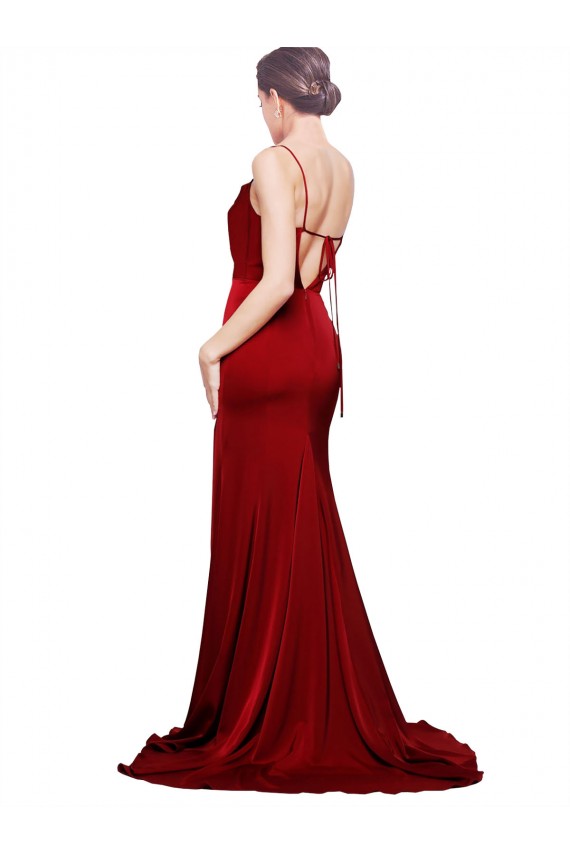 Stretch Satin Spaghetti Straps Sleeveless Open Back Sweep Train Black Tie Evening Gown / Prom Dress / Bridesmaid Dress Kent