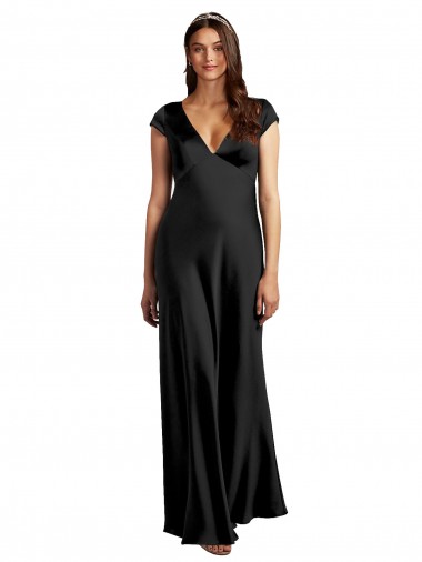 Stretch Satin V-Neck Cap Sleeves Keyhole Back Long Formal Evening Gown / Prom Dress / Bridesmaid Dress Kent