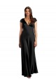 Stretch Satin V-Neck Cap Sleeves Keyhole Back Long Formal Evening Gown / Prom Dress / Bridesmaid Dress Kent
