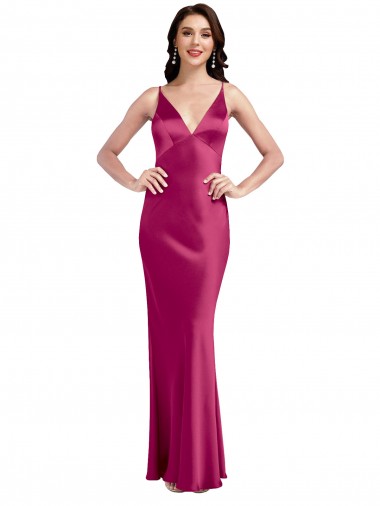 Stretch Satin Spaghetti Straps Sleeveless Low Back Long Formal Evening Gown / Prom Dress / Bridesmaid Dress Kent