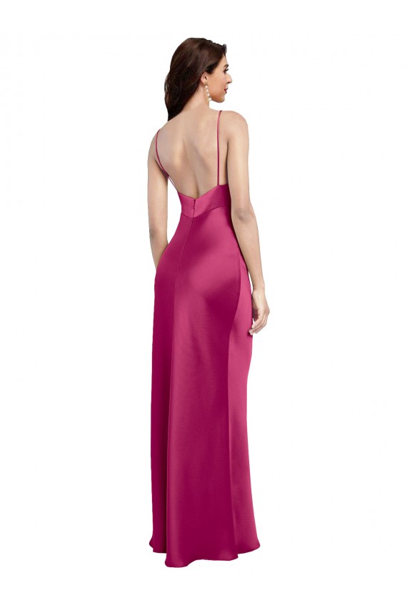 Stretch Satin Spaghetti Straps Sleeveless Low Back Long Formal Evening Gown / Prom Dress / Bridesmaid Dress Kent