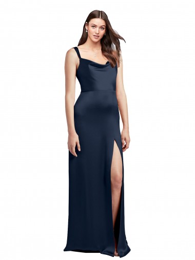 Stretch Satin Cowl Neck Sleeveless Low Back Dark Navy Long Formal Evening Gown / Prom Dress / Bridesmaid Dress Kent