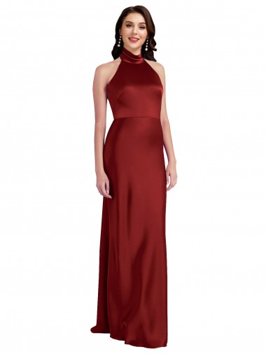 Stretch Satin Halter Neck Sleeveless Open Back Long Black Tie Evening Gown / Prom Dress / Bridesmaid Dress Kent
