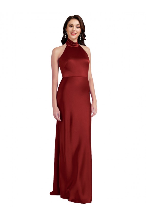 Stretch Satin Halter Neck Sleeveless Open Back Long Black Tie Evening Gown / Prom Dress / Bridesmaid Dress Kent