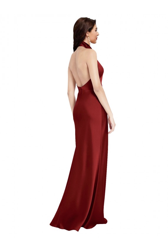 Stretch Satin Halter Neck Sleeveless Open Back Long Black Tie Evening Gown / Prom Dress / Bridesmaid Dress Kent