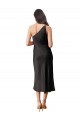 Stretch Satin One Shoulder Sleeveless Black Midi Length Black Tie Evening Dress / Prom Dress / Bridesmaid Dress Kent