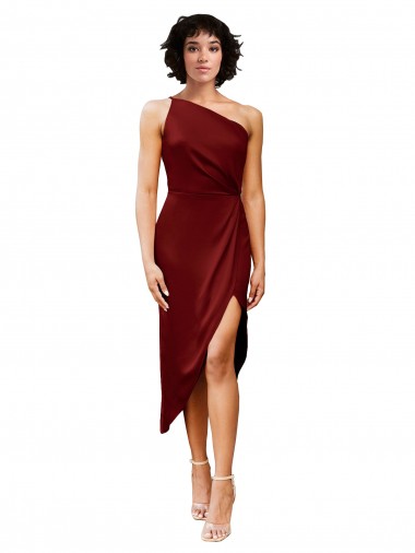 Stretch Satin One Shoulder Sleeveless Midi Length Black Tie Evening Gown / Prom Dress / Bridesmaid Dress Kent