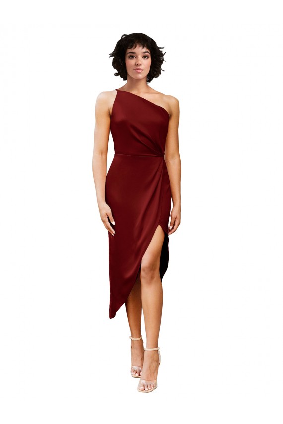 Stretch Satin One Shoulder Sleeveless Midi Length Black Tie Evening Gown / Prom Dress / Bridesmaid Dress Kent