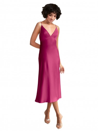 Stretch Satin V-Neck Sleeveless Low Back Midi Length Formal Evening Gown / Prom Dress / Bridesmaid Dress Kent