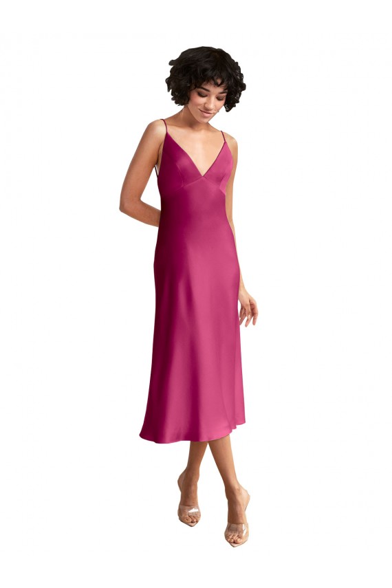 Stretch Satin V-Neck Sleeveless Low Back Midi Length Formal Evening Gown / Prom Dress / Bridesmaid Dress Kent