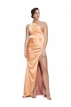 Stretch Satin One Shoulder Sleeveless Open Back Light Copper Long Formal Evening Gown / Prom Dress / Bridesmaid Dress Kent