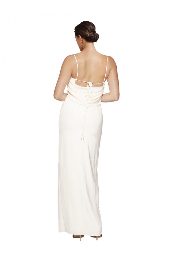 Stretch Satin Halter Neck Sleeveless Low Back Ivory Long Formal Evening Gown / Prom Dress / Bridesmaid Dress Kent