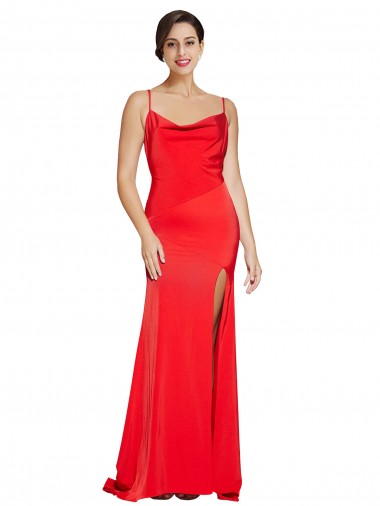 Stretch Satin Cowl Neck Sleeveless Low Back Red Long Formal Evening Gown / Prom Dress / Bridesmaid Dress Kent